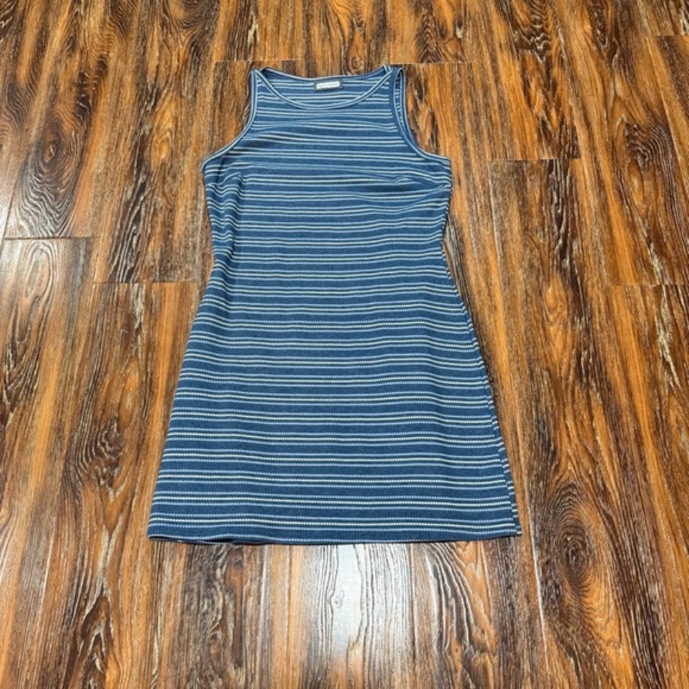 Aqua‎ Blues Women S M Blue White Striped Waffle Knit Sleeveless Mini ALine Dress